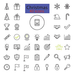 Christmas and Winter Holiday Celebration Line Icons Set