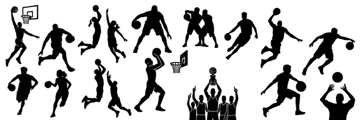 Vector Basketball Player Silhouettes &ndash; Basketball Action Silhouette Set, Sports Vector Icons