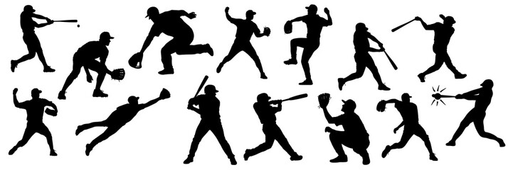 Vector Baseball Player Silhouettes &ndash; Baseball Action Silhouettes Set, Sports Vector Icons