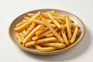 Crispy Golden French Fries in the plate on White Background