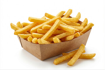 Crispy Golden French Fries in a Cardboard Tray