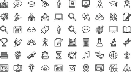 Education, Learning, School, Academic, Icon Set, Flat Design, Vector Illustration, Knowledge, Achievement, Science, Student, Teacher, Tools, Growth