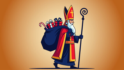 Saint Nicholas illustration delivering gifts on Sinterklaas day