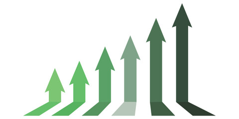 Green Upward Arrow Growth Icons – Business Profit, Progress & Rising Bar Chart Vector Set