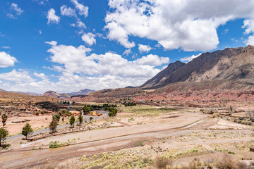 Potosi desert landscape showing dry riverbeds and village