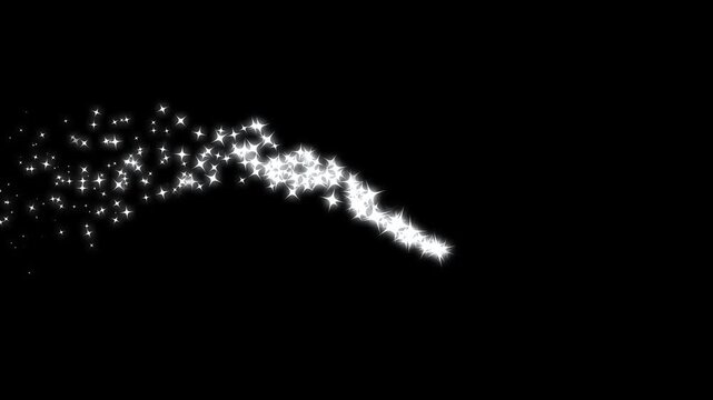 4K magical glitter sparkle trail featuring luxury white stars, glowing doodle particles, sparkling dust lines, and a smooth twinkling shimmer animation perfect for black screen background overlays.