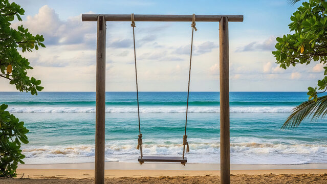 A wooden swing on the edge of Mawun beach