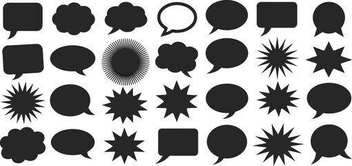 Speech Bubble and Comic Shape Icons, Black Silhouettes, Vector Illustration for Pop Art, Dialogue Box, Cartoon, Design Elements