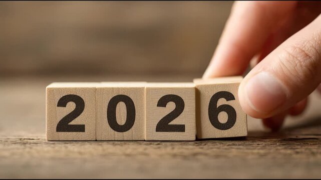 Hand pick 2026 wooden block for newyear notification and greeting.