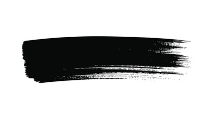 Fototapeta premium A black brush stroke isolated on a white background, showing texture and uneven edges of the paint stroke