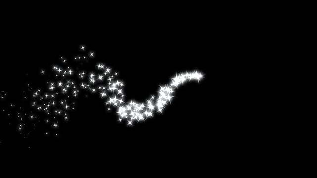 Shining star twinkle line animation with luxury glitter sparkles, star particles, glowing doodle trails, and magical pixie dust effects, ideal for festive overlays on a black screen background in 4K