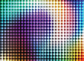 Abstract mosaic of glowing squares with a vibrant rainbow gradient and subtle light effects