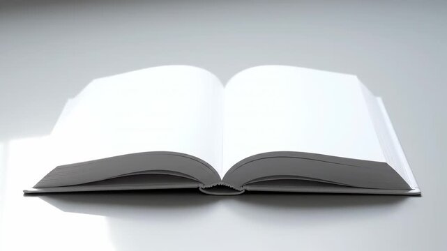 Animated open book with blank white pages flipping against a white background, evoking education, reading, storytelling, knowledge and growthideal for learning, library, or study concepts