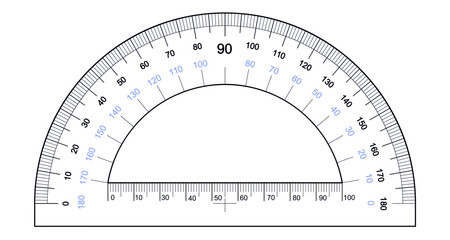 Semicircular Protractor with Degree Measurements and Ruler Scale Isolated on Transparent Background