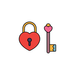 vector clip art lock and key heart on white background for web and graphic design