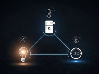 Smart home concept with connected refrigerator light and timer icons