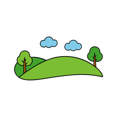 vector clip art meadow landscape on white background for web and graphic design
