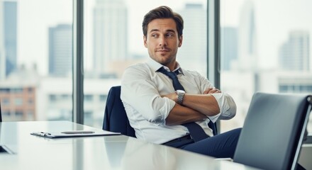adult male executive displays a clear "no" gesture during a serious team meeting