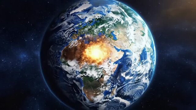 Orbital view of planet earth showing continents and oceans in deep space