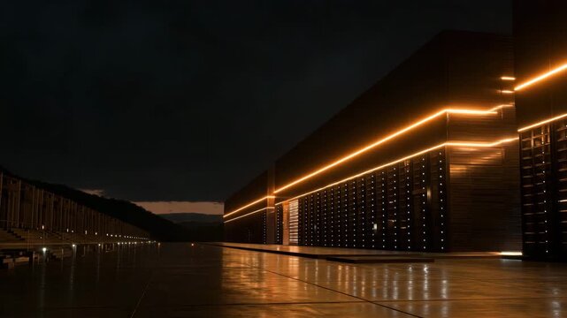 Modern Server Facility With Dramatic Golden Hour Lighting
