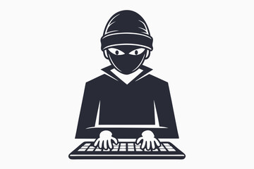 Hacker wearing a beanie and sunglasses is using the computer for nefarious activities