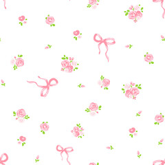 seamless pattern of pink flower and butterfly