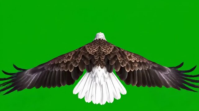 Bald eagle soaring with wings spread, symbolizing freedom and power, green screen