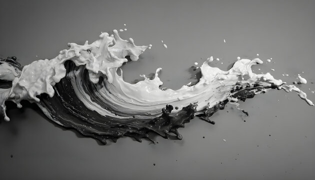 A striking black and white image capturing a wave of paint. Versatile and visually appealing, this picture can be used to add a touch of creativity and abstractness to various projects