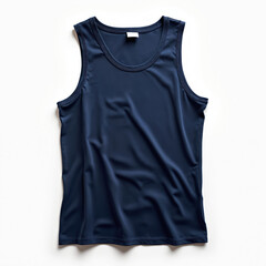 Dark blue tank top isolated on white background. Blank sleeveless garment ready for apparel design, product display. Features smooth fabric texture. Simple clothing item for casual, sport everyday