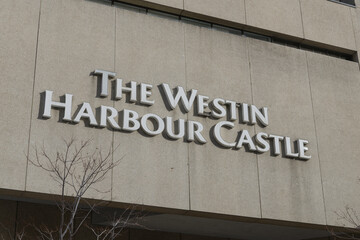 Fototapeta premium sign at The Westin Harbour Castle, a four-star hotel, located at 1 Harbour Square on Queens Quay W, Toronto