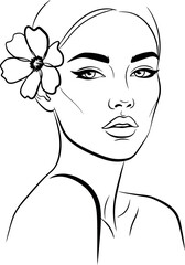 Elegant woman s portrait with flower in hair sketch