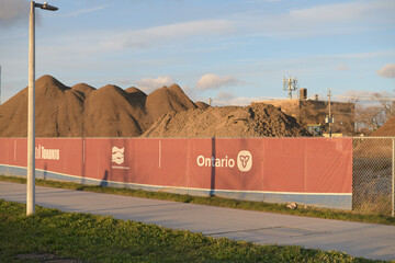 Obraz premium Province of Ontario logo sign on a banner, Port Lands, Toronto