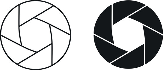Two aperture diaphragm icons one outline one solid black