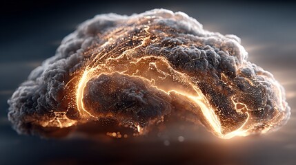Dynamic digital brain illuminated with glowing network connections, symbolizing innovative thought and complex data processing for futuristic technology concepts.