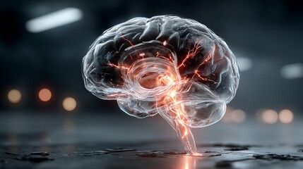Stunning glowing brain conveys powerful ideas for neuroscience, artificial intelligence, cognitive function, and medical research advancements