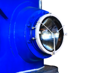 A close-up view of a blue light on a utility pole