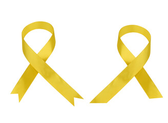 Two yellow ribbons symbols of awareness on isolated background
