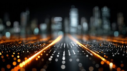 Dynamic city lights blur into a futuristic highway, symbolizing connectivity, progress, and the vibrant pulse of modern urban life at night.