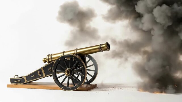 Powerful cannon firing with explosive force during historical reenactment video clip scene