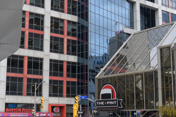 Obraz premium architecture and signs including: Boston Pizza, The Pint Public House at Front and John, Toronto