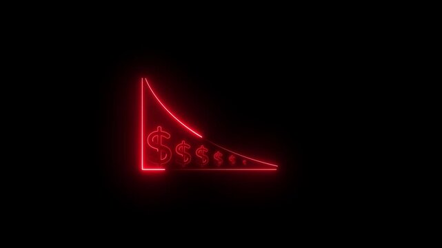 glowing neon Quality control and company cost reduction. Cost reduction icon animation. Cost decrease money down arrow. corporate business efficiently save cost .
