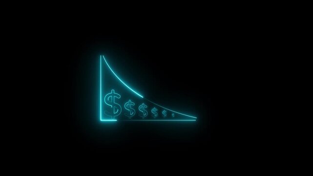 glowing neon Quality control and company cost reduction. Cost reduction icon animation. Cost decrease money down arrow. corporate business efficiently save cost .