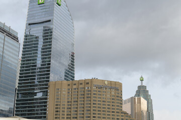 Obraz premium exterior buildings seen from Bremner Blvd, incl InterContinental Toronto Centre, TD Terrace, RBC WaterPark Place, Royal Bank Plaza, TD Canada Trust Tower, Toronto