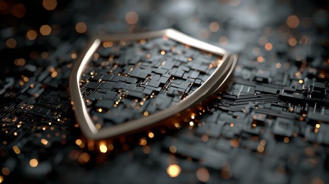 Secure digital shield concept represents strong cybersecurity and advanced data protection with glowing network elements - Powered by Adobe