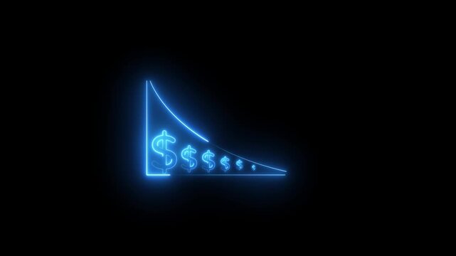 glowing neon Quality control and company cost reduction. Cost reduction icon animation. Cost decrease money down arrow. corporate business efficiently save cost .