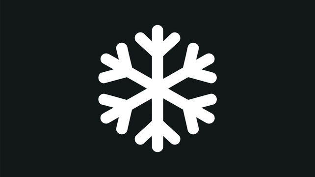A simple white snowflake design centered on a plain black background for winter or holiday themes use