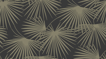 A repeating pattern of stylized palm fronds in beige against a dark gray background creating a texture