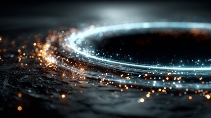 Dynamic energy vortex with glowing particles swirling in mesmerizing motion, perfect for futuristic tech and abstract concepts