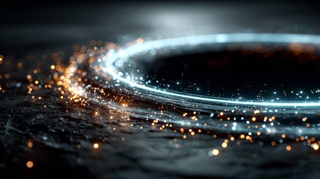 Dynamic energy vortex with glowing particles swirling in mesmerizing motion, perfect for futuristic tech and abstract concepts