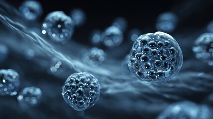 Microscopic biological cells floating in fluid